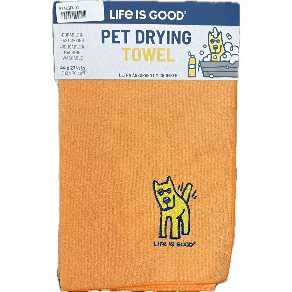 Life Is Good Marigold Doggy Patch Microfiber Finished Edges Pet Drying Towel